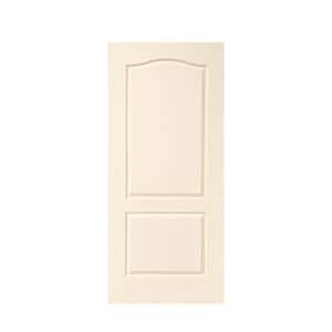 30 in. x 80 in. 2 Panel Hollow Core Beige Stained Composite MDF Arch Top Interior Door Slab for Pocket Door