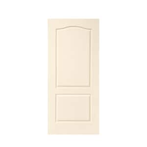 36 in. x 80 in. Beige Stained Composite MDF Hollow Core 2 Panel Arch Top Interior Door Slab For Pocket Door