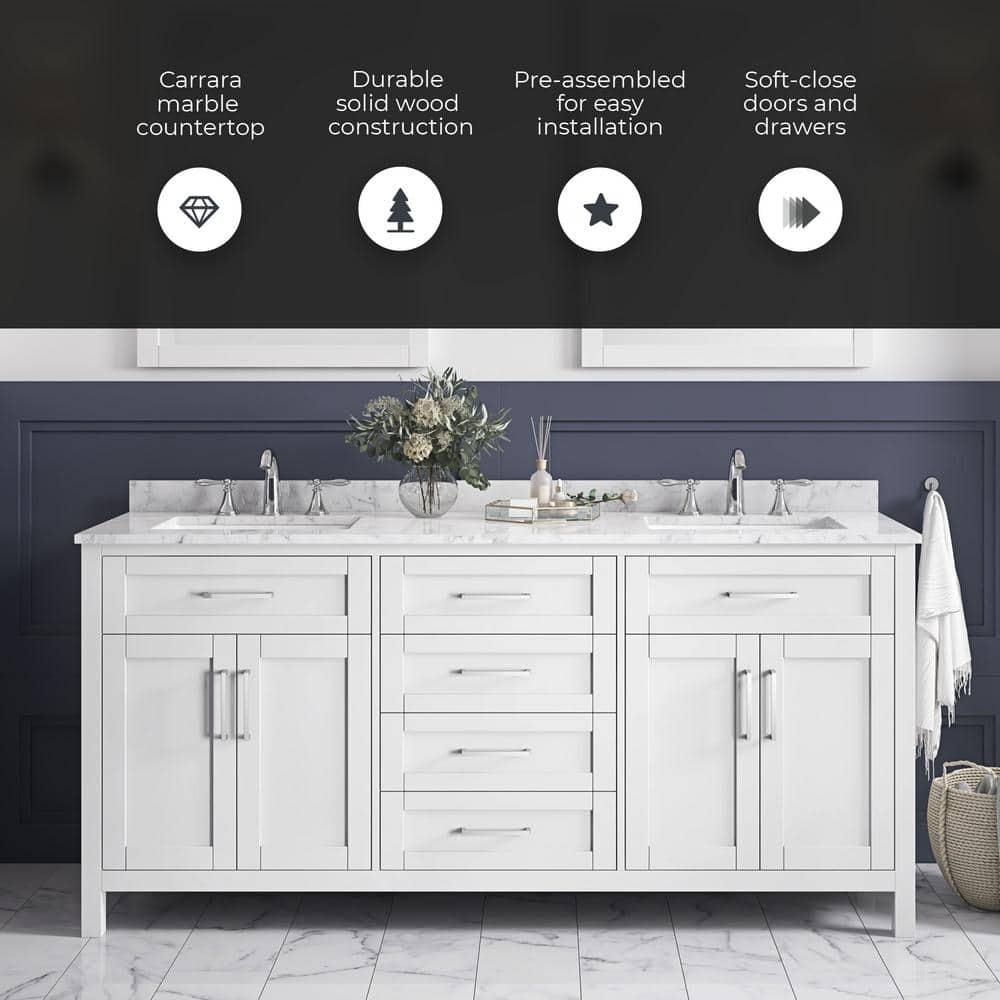 Tahoe 72" Pure White Double Sink Freestanding Vanity