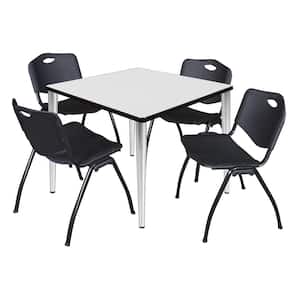 Trueno 42 in. Square White and Chrome Wood Breakroom Table and 4-Black 'M' Stack Chairs (Seats 4)