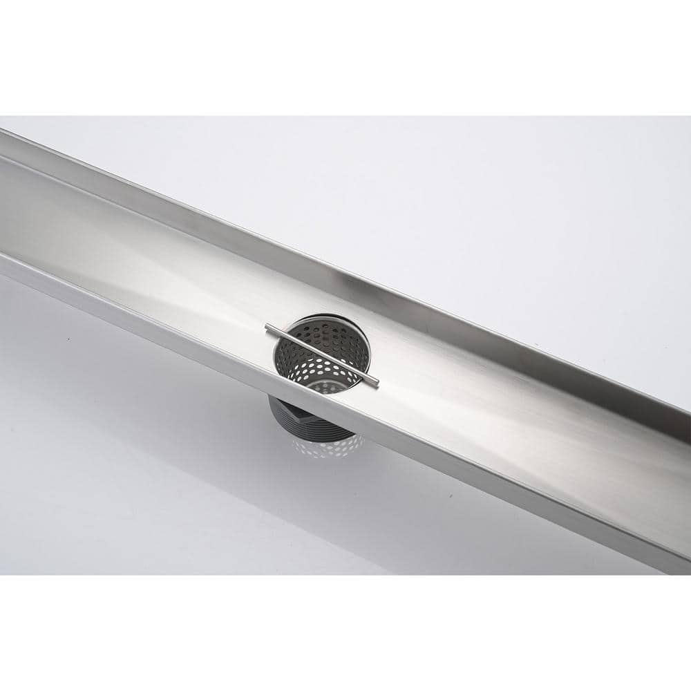28-Inch Brushed Nickel Linear Mesh Shower Drain with Hair Strainer