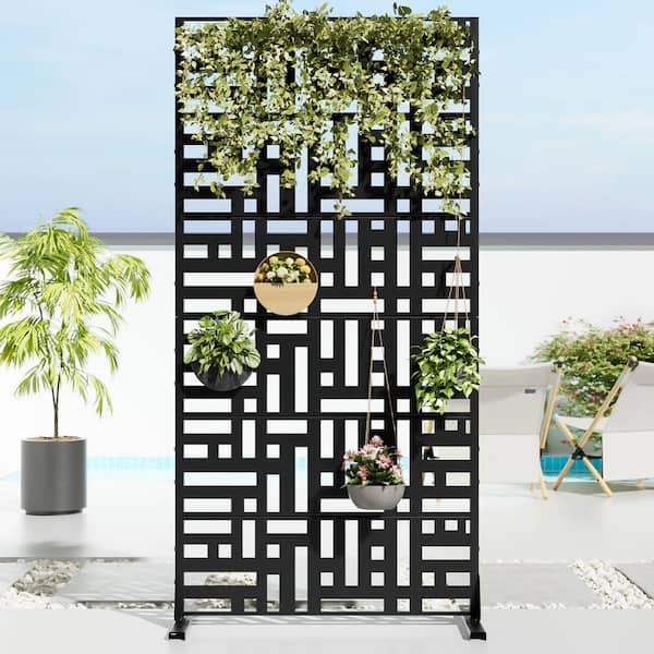 35 in. x 72 in. Black Textured Metal Garden Screens Outdoor Privacy Screen