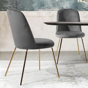 Zanka Grey Velvet Upholstered Side Dining Chairs (Set of 2)
