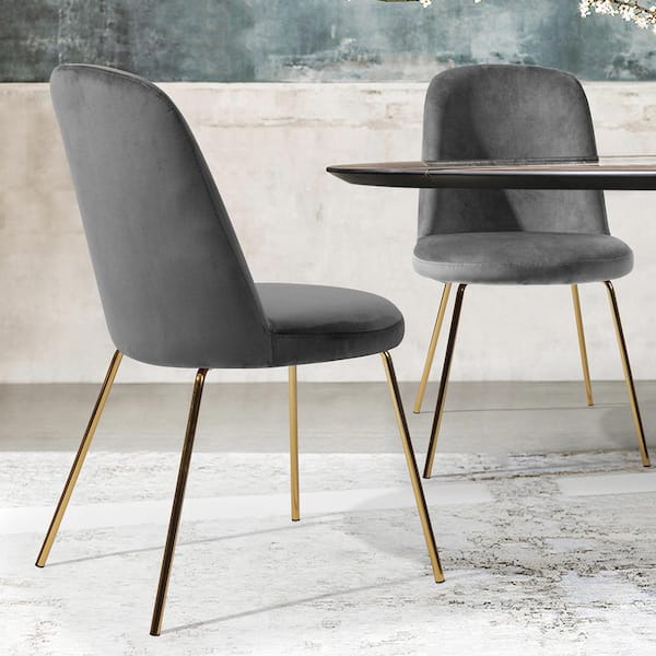 Homy Casa Zanka Grey Velvet Upholstered Side Dining Chairs (Set of 2)