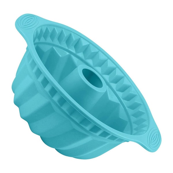 Silicone 1-Cup Fluted Cake Pan Nonstick Baking Mold with Sturdy Handle for Cakes Jello Gelatin Bread Blue