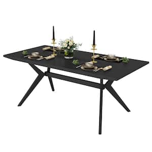 Halseey 63 in. Modern Black Wood Trestle Dining Table for 4 to 6 People, Large Rectangular Dinner Kitchen Table