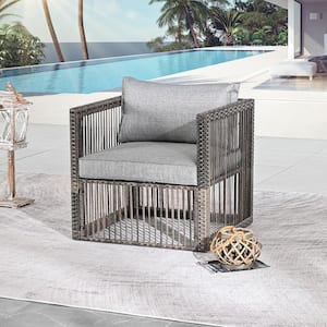 Wicker Outdoor Lounge Chair with Gray Cushion