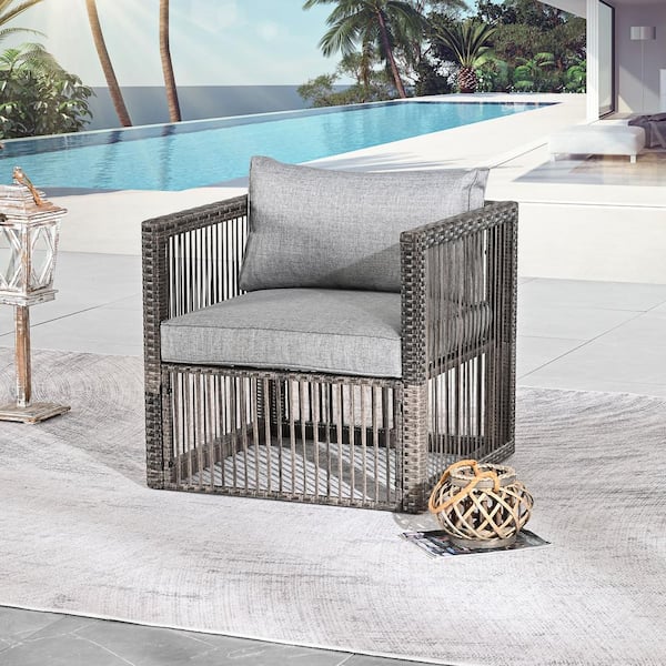 Patio Festival Wicker Outdoor Lounge Chair with Gray Cushion