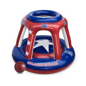 Red and Blue Swimming Pool Basketball Inflatable Hoop Set with Ball for Competitive Water Play and Trick Shots
