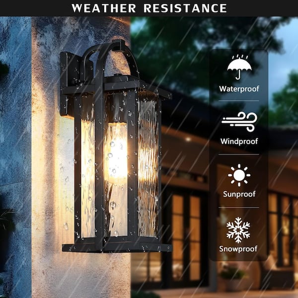 15.25 in. 1-Light Matte Black Outdoor Wall Lantern Sconce with Clear Water Glass, No Bulbs Included