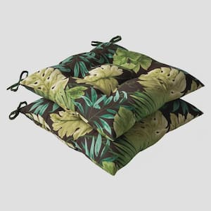 Floral 19 in. x 18.5 in. Outdoor Dining Chair Cushion in Green/Brown (Set of 2)