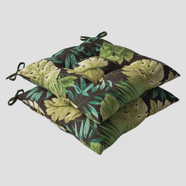 Pillow Perfect Floral 19 in. x 18.5 in. Outdoor Dining Chair Cushion in Green/Brown (Set of 2)