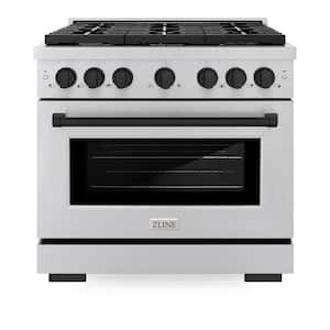 Autograph Edition 36 in. 6-Burner Freestanding Gas Range and Convection Oven in Stainless Steel and Black Matte