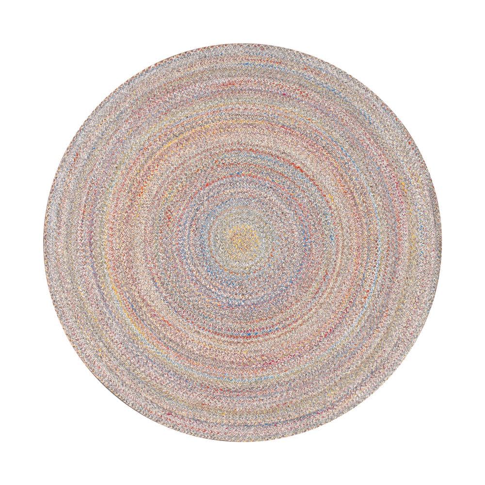 Lagos Round Multicolor Braided Synthetic Geometric Rug