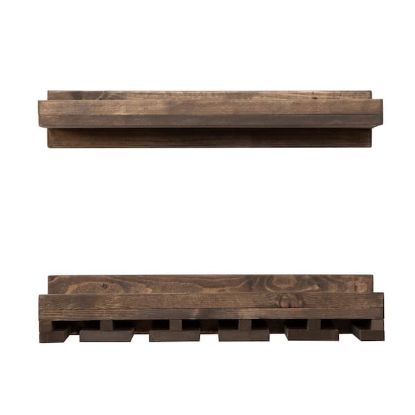 Del Hutson Designs Rustic Luxe 6 in. x 24 in. x 10 in. 2-Tier Wood Shelf and Glass Rack Set