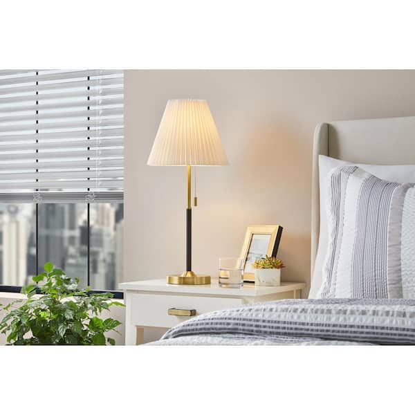 Hampton Bay Blakeley 24 in. Black and Gold 1 Light Table Lamp with Pleated Bell Fabric Shade