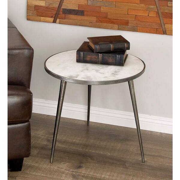 Litton Lane Aluminum Marble Accent Table in Gray