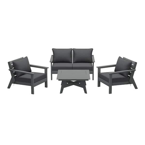 WESTIN OUTDOOR Birchwood Gray Arrangeable 5-Piece Outdoor Patio HDPE Deep Seating Conversation Lounge Set w/ Gray Cushions