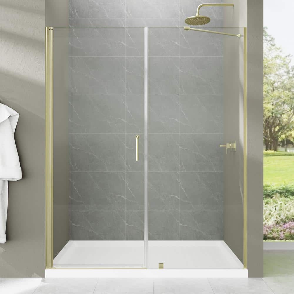 56 in. to 60 in. W x 72 in. H Pivot Semi-Frameless Shower Door in Brushed Gold Finish with Tempered Clear Glass price history on PriceWatchPro