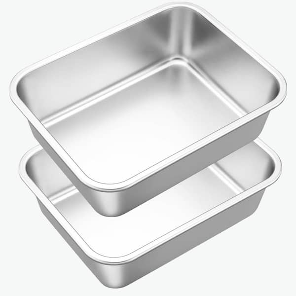 5 qt Silver Stainless Steel Dish Deep Lasagna Baking Pans Dishwasher Safe Rectangle Cake Pan Oven Safe Healthy Set of 2
