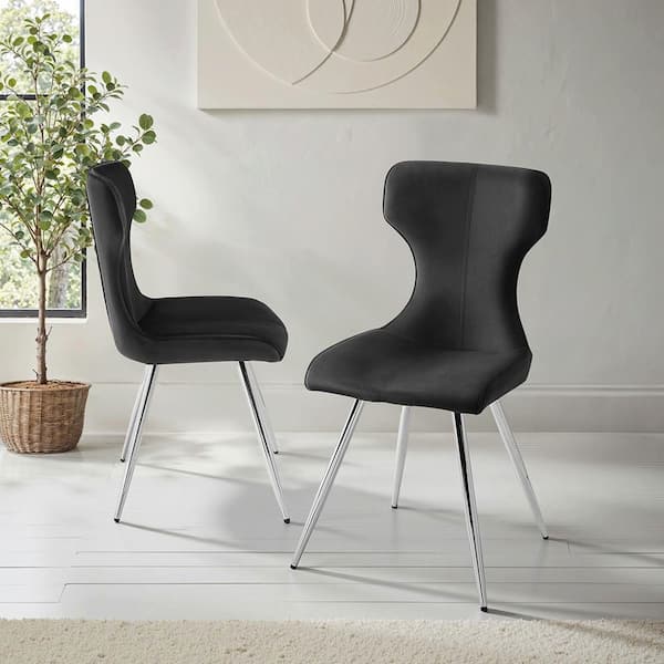 Lazzara Alton Black Velvet Fabric Upholstered Dining Chair, Set of 2 with Metal Legs