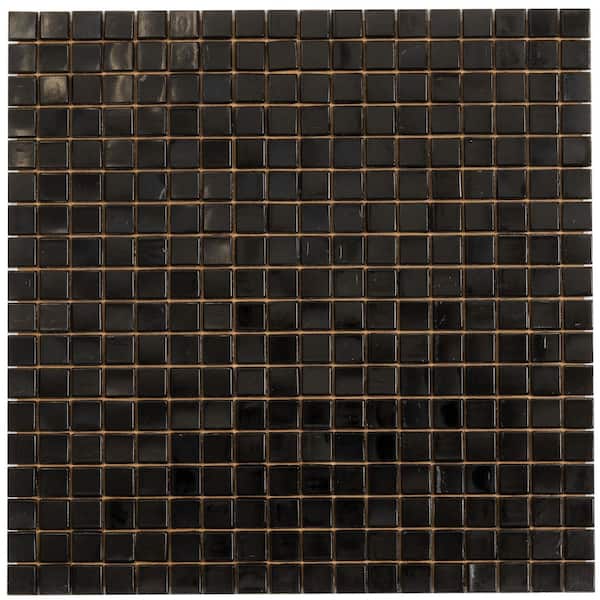Apollo Tile Skosh 11.6 in. x 11.6 in. Glossy Rich Black Glass Mosaic Wall and Floor Tile (18.69 sq. ft./case) (20-pack)