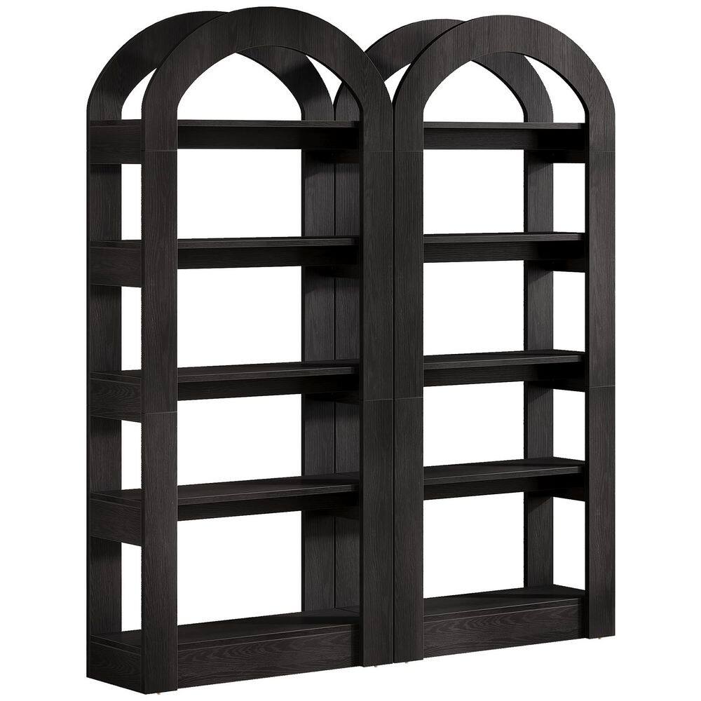 "Eulas 70.8"" in. Tall Black Engineered Wood 5-Shelf Arched Bookcase Bookshelf for Home Office Living Room (Set of 2)" price history on PriceWatchPro