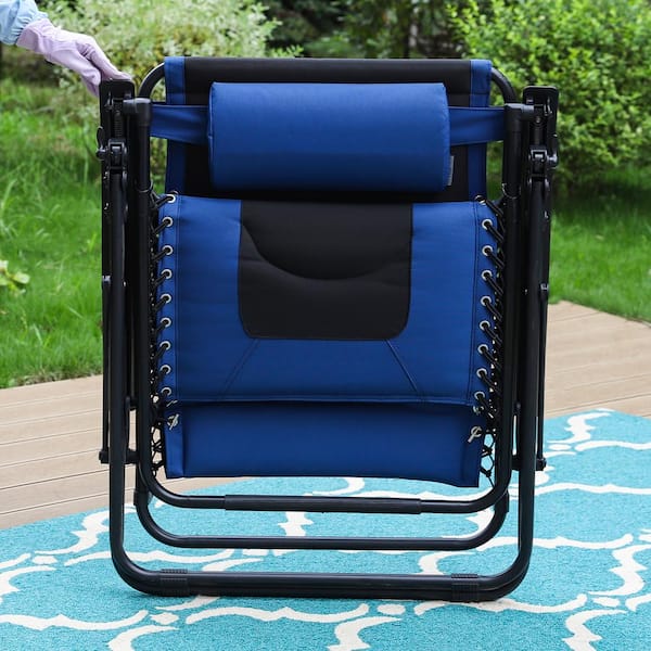 PHI VILLA Black and Blue Metal Oversized Padded Folding Zero