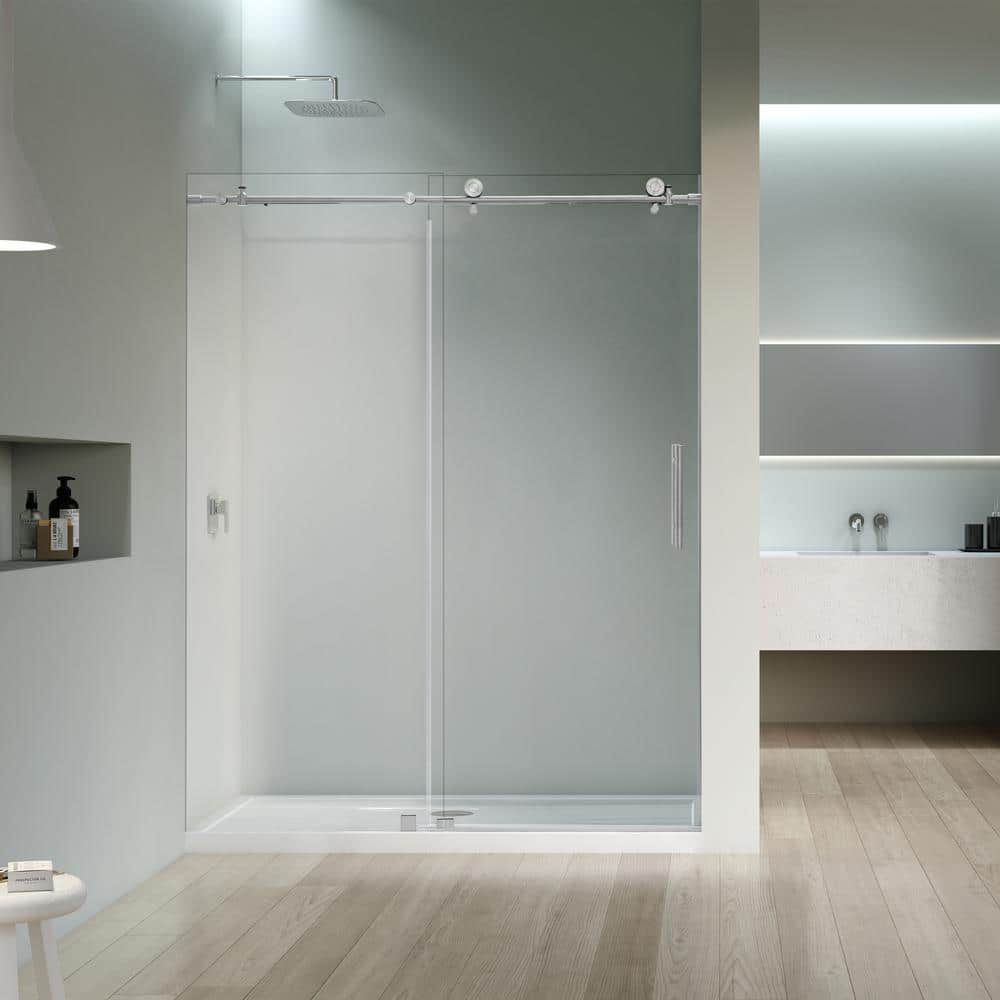 76" x 60" Frameless Sliding Shower Door with Clear Tempered Glass and Chrome Finish