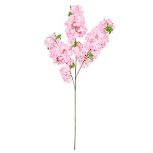 41 in. Triple Bloom Pink Artificial Cherry Blossom Flower Stem Spray (Set of 3)