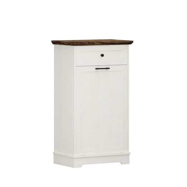 GDFSTUDIO Antique Brown and White 13 Gal. Tilt-Out Freestanding