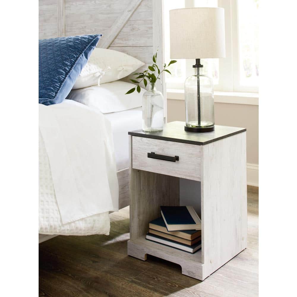 Gray and White 1-Drawer Nightstand with Open Cubby