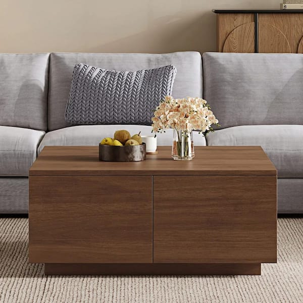 Farrell 33.25 in. Walnut Square Wood Coffee Table with 4 Drawers