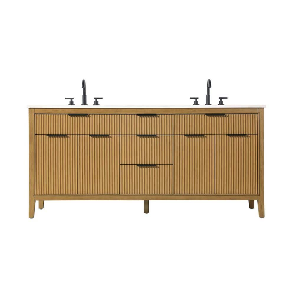 72 in. Double Sink Freestanding Honey Teak Bath Vanity with Marble White Engineered Marble Top price history on PriceWatchPro
