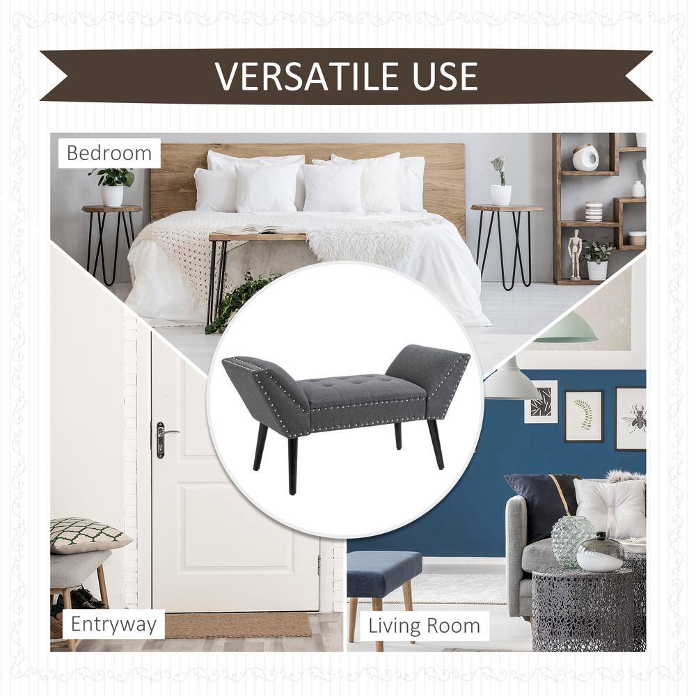 Brown Linen Backless Tufted Upholstered Bench with Arms