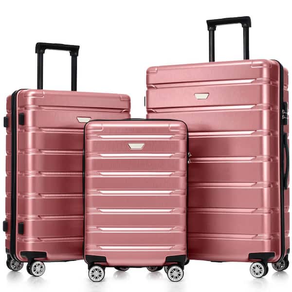 Merax 3-Piece Rose Gold ABS Plus PC Hardshell Spinner 20 in. 24 in. 28 in. Luggage Set
