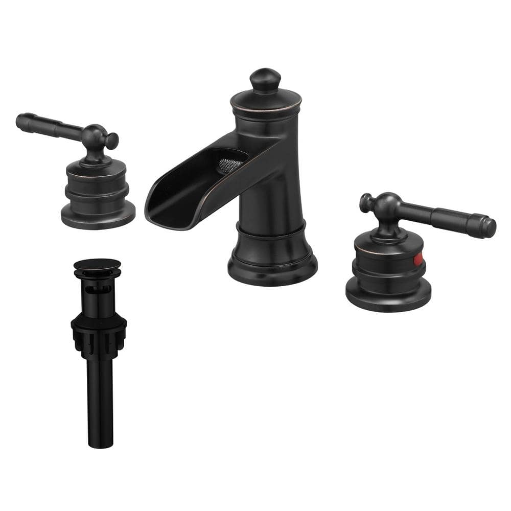 8 in. Widespread Double Handle Bathroom Faucet, 3 Hole Bathroom Faucet with Drain in Oil Rubbed Bronze price history on PriceWatchPro