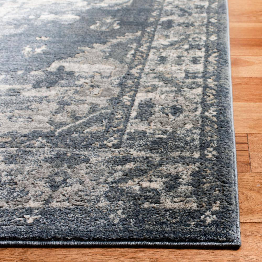 Oregon Blue and Cream Floral Synthetic Rectangular Area Rug