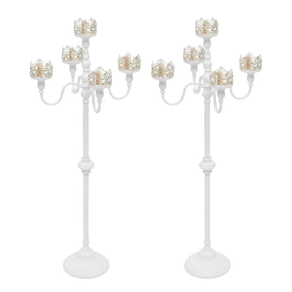 White Metal 5-Arm Candelabra 40.5 in. x 15.7 in. Candle Holders Wedding Party Home Decor (Set of 2) price history on PriceWatchPro