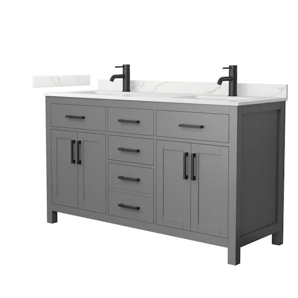 Wyndham Collection Beckett 60 in. Double Freestanding Dark Gray Bath Vanity with Giotto Quartz Top (Assembled)