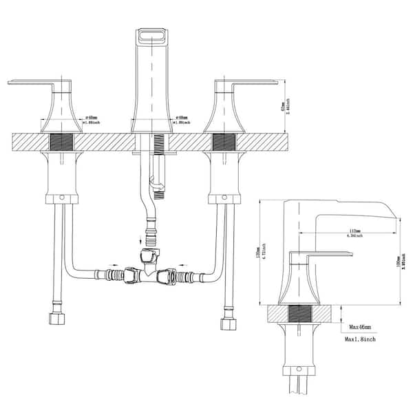Waterfall 8 in. Widespread Double Handle Stainless Steel Bathroom Faucet in Brushed Gold