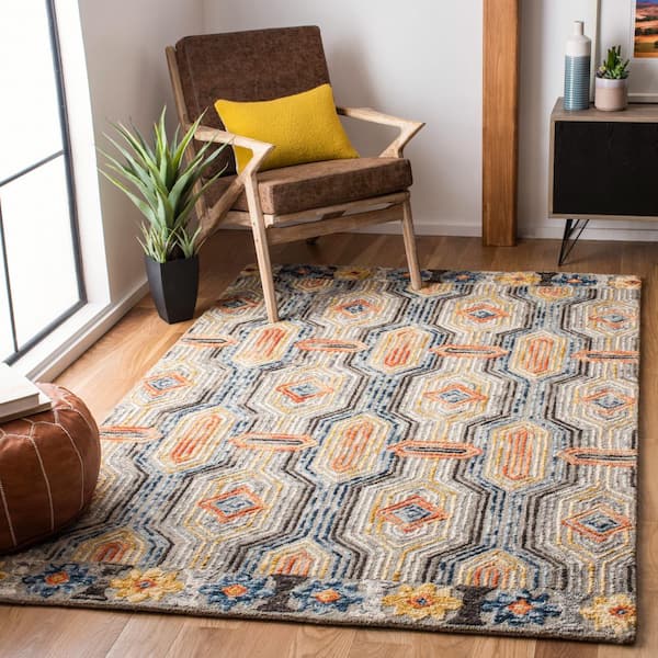 Trace Gray/Blue 4 ft. x 6 ft. Trellis Area Rug