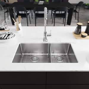 Undermount Stainless Steel 31-1/8 in. 60/40 Double Bowl Kitchen Sink Kit