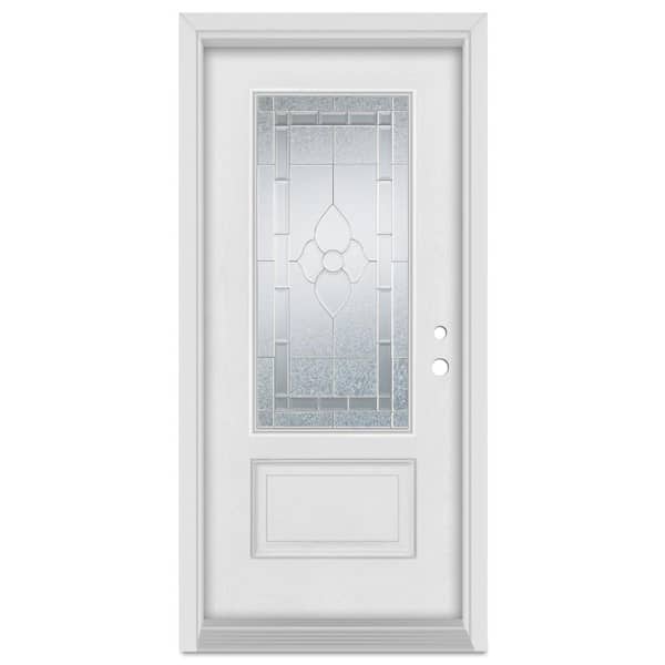 Stanley Doors 32 in. x 80 in. Traditional Left-Hand Zinc Finished Fiberglass Mahogany Woodgrain Prehung Front Door