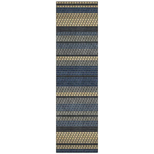 Chantille Machine Washable Indoor/Outdoor Abstract ACN2427 Navy 2 ft. x 7 ft. Runner Rug