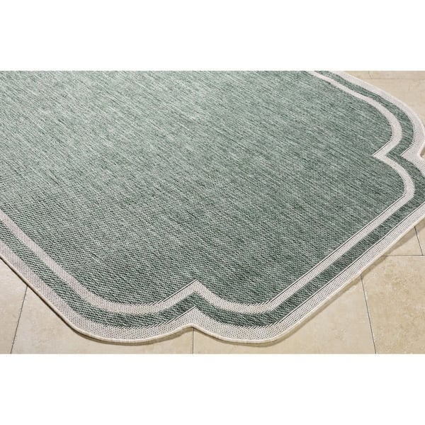 Miami Beach Medium Green Traditional Solid Color 5 ft. 3 in. x 7 ft. Indoor/Outdoor Area Rug