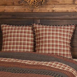 Beckham Rust Khaki Black Primitive Plaid Cotton Euro Sham