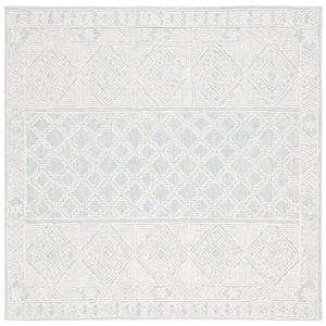 Abstract Blue/Ivory 6 ft. x 6 ft. Diamond Border Square Area Rug
