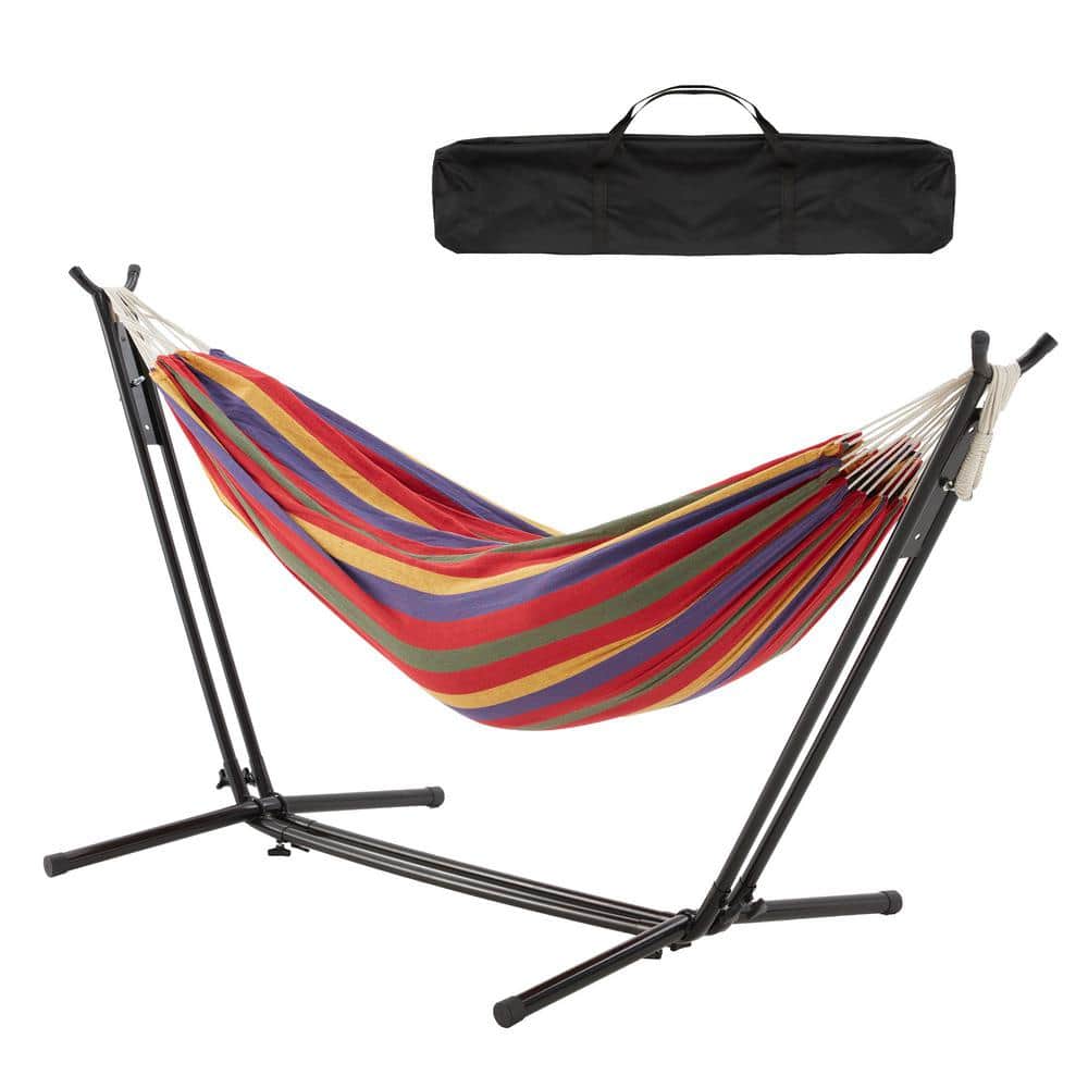 Double Hammock With Space Saving Steel Stand Patio W/ Portable Carrying Case 6 
