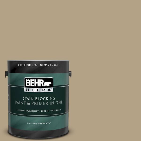 BEHR ULTRA 1 gal. #UL190-18 Chamois Tan Semi-Gloss Enamel Exterior Paint and Primer in One